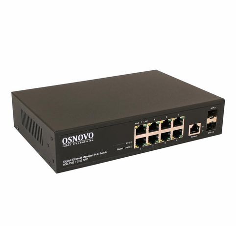 Коммутатор гигабитный L2 PoE на 10 портов 8 х10/100/1000 Base-T 2хSFP 1000 порт до 30Вт суммарно 150Вт SW-80802/L(150W) OSNOVO 1000641205