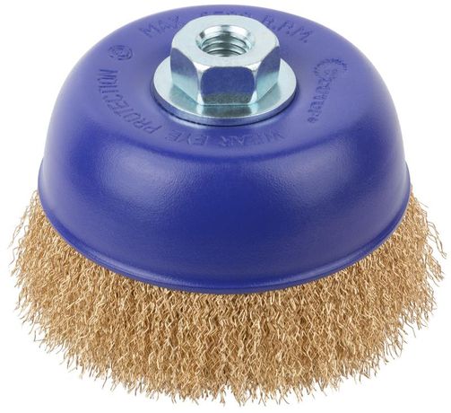 Щетка для УШМ, М14, Чашка, латунированная витая проволока 0,3 мм, 125 блистер, Profi - 82-896 РОС