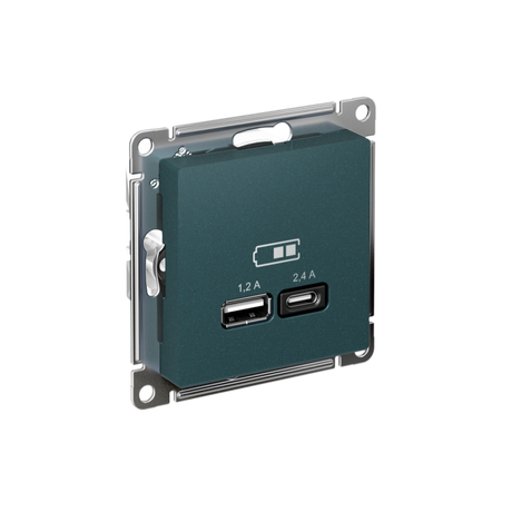 РОЗЕТКА USB ATLASDESIGN A+С, 5В/2,4 А, 2х5В/1,2 механизм, ИЗУМРУД - ATN000839 APC