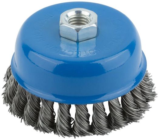 Корщетка тип "чашка" гайка М14 стальная витая проволока 100мм MOS 38953М