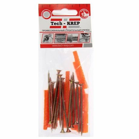 Саморез ШУж 4,0х70 пот. гол. + дюбель унив 6х52 (14 шт) - пакет ( 0,06 кг) | 112940 Tech-KREP