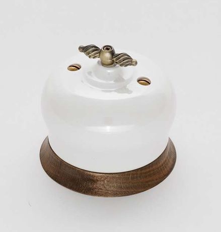 Выключатель поворотный 2-кл. ОП Фаберже 10А IP20 ретро 4 полож. в компл. с 1-м круглой рамкой Винтаж перламутр. Bironi B2-202-010/18