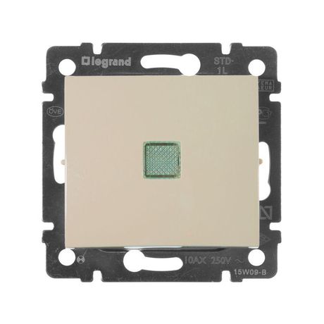 Переключатель проходной 1-кл. СП Valena 16А IP31 250В с зел. подсветкой механизм сл. кость IEK 774103 Legrand