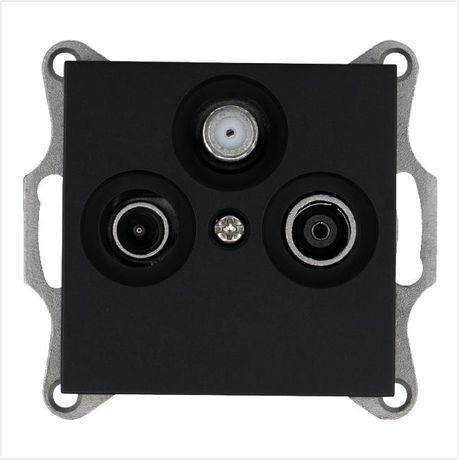 Розетка телевизионная оконечная TV + FM SAT 3-м Ф9.5мм механизм черн. матов. soft touch Jasmart G6206PB