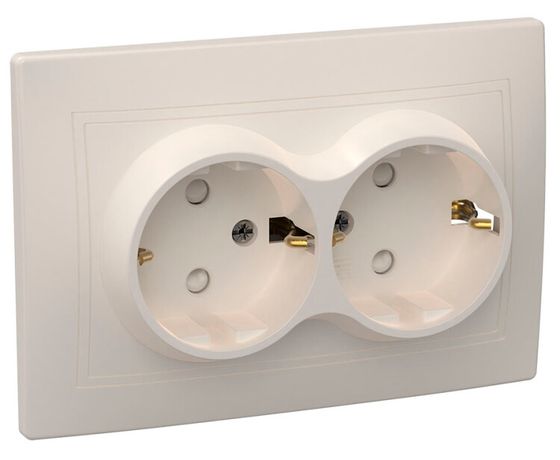 Розетка 2-м СП Кварта 16А РСш12-3-ККм защ. шторки с заземл. IP20 крем. ИЭК ERK21-K33-16-DM IEK