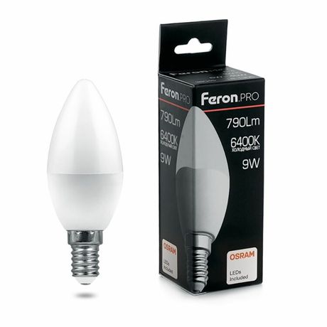 Лампа светодиодная LED 9вт Е14 дневной матовая свеча Feron.PRO OSRAM - 38061 LB-1309
