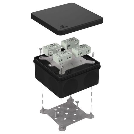 Коробка огнестойкая разветвительная для о/п двухкомпонентная 60-0300-FR6.0-4-8-Р Е15-Е60 RAL9005 100х100х50 (14 шт/кор) черная | 60-0300-9005-FR6.0-4- Строитель 60-0300-9005-FR6.0-4-8-Р