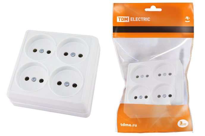 Розетка четырехместная 2П открытой установки IP20 10A белая "Ладога" | SQ1801-0120 TDM