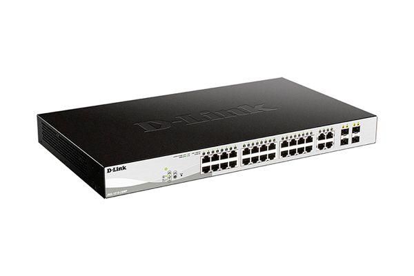 Коммутатор настраиваемый DGS-1210-28MP/FL1A WebSmart с 24 портами 10/100/1000Base-T (PoE 802.3af/802.3at (30Вт) и 4 комбо-портами 100/1000Base-T/SFP PoE-370Вт D-link 1783352