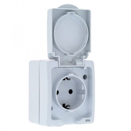 Венеция Розетка 1-местная 16А с заземлением крышкой IP54 белый защ. штор. EKF | EVR16-029-10-540