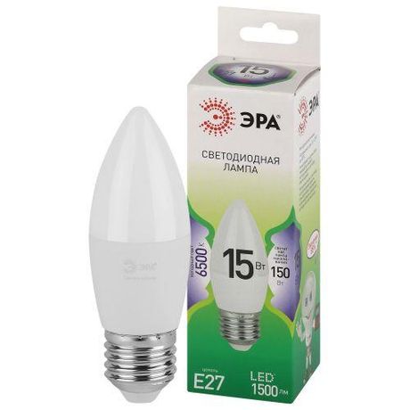 Лампа светодиодная LED 15 Вт 1500Лм 6500К свеча холодный E27 220-240В B35-15W-865-E27 Green Line - Б0067094 ЭРА
