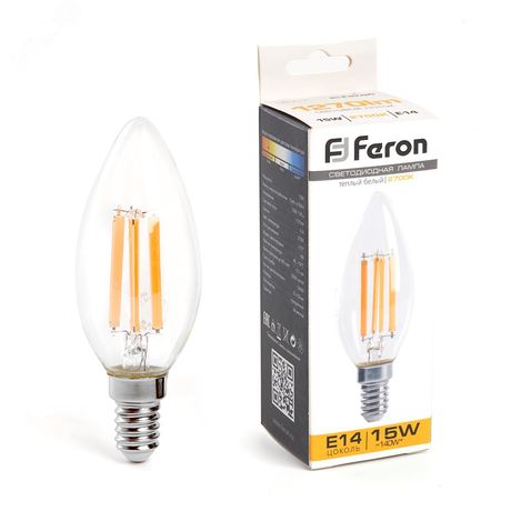 Лампа светодиодная LED 15вт Е14 теплый свеча FILAMENT - LB-717 38256 FERON