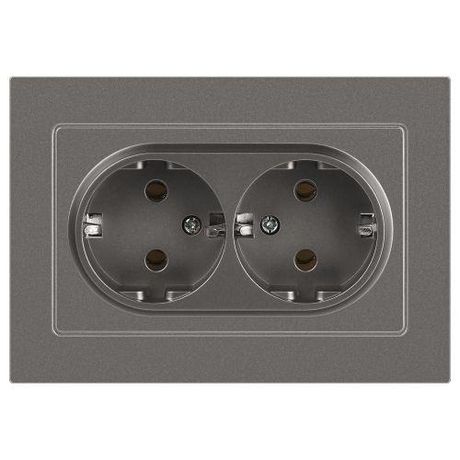 Розетка однофазная двойная скрытого монтажа, в рамку с заземлением без шторок титан 16А 250В IP20 винтовые зажимы 6-205-09 Intro Accent - Б0063500 ЭРА