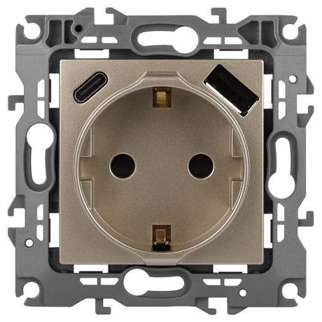Розетка Серия 12 12-4108-04 2P+E 16A-250В со шторками с USB type-A+C 5В-3А шампань | Б0067727 ЭРА