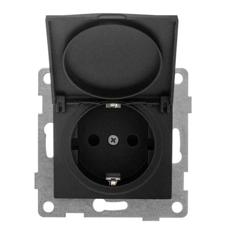 Розетка однопостовая Bravo с/з с з/ш и крышкой, механизм, 16А, 250В, графит - С10Р91-010 GUSI