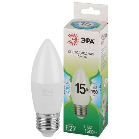 Лампа светодиодная LED 15 Вт 1500Лм 4000К свеча нейтральный E27 220-240В B35-15W-840-E27 Green Line - Б0067115 ЭРА