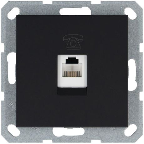 Телефонная розетка RJ11 с накладкой, цвет черный матовый (soft touch) - G6101PB Jasmart