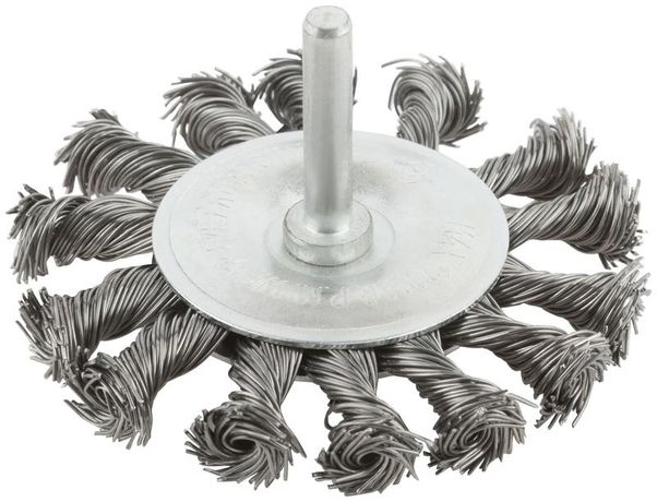 Корщетка тип "колесо" со штифтом стальная витая проволока 75мм MOS 38493М
