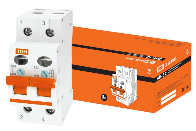 Выключатель нагрузки модульный (мини-рубильник) ВН-32 2P 16A | SQ0211-0011 TDM