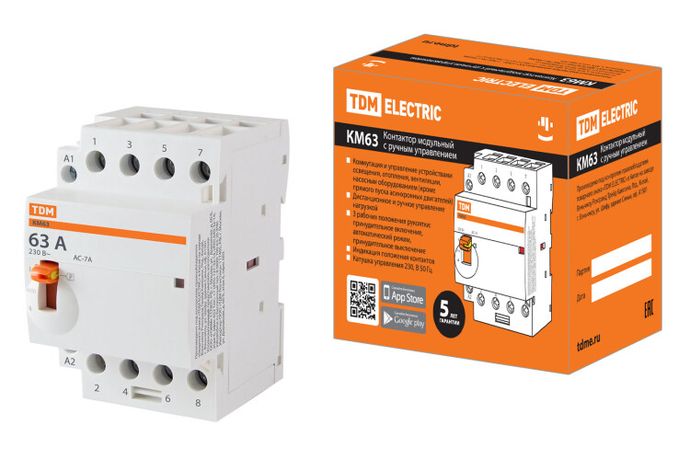 Контактор модульный с ручным управлением КМ63/4-63 4НО 230В АС | SQ0213-0107 TDM