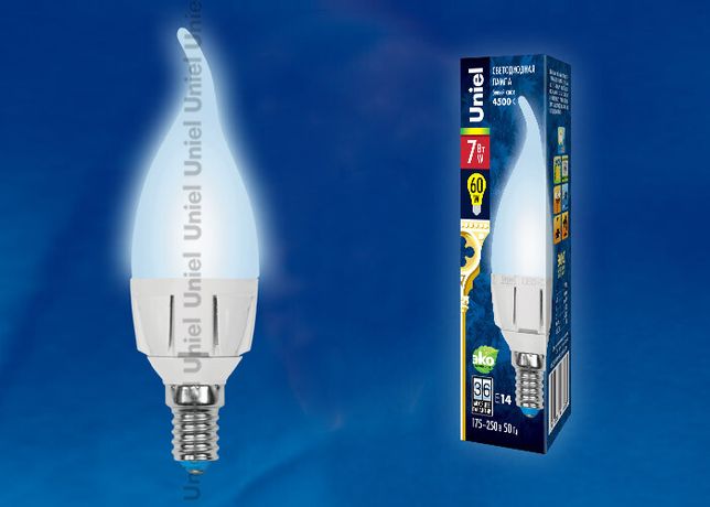 Лампа светодиодная LED-CW37 7W/NW/E14 /FR PLP01WH Яркая 7Вт свеча на ветру матовая 4000К нейтр. бел. E14 (упак. картон) Uniel UL-00002415