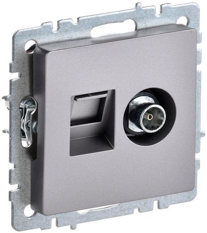 Розетка компьютерная + телевизионная 2-м Brite РТВ/РК12-БрС RJ45 кат.5E TV механизм сталь IEK BR-AK20-1-K46