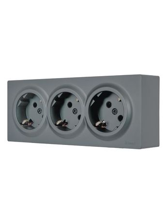 Розетка 3-м ОП LETO с заземл. закрытый корпус ПБТ графит LEZARD 752-3400-127BUP