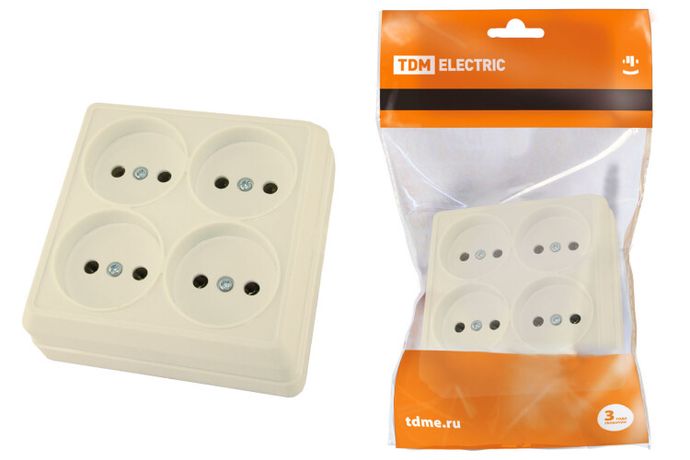 Розетка четырехместная 2П открытой установки IP20 10A сл.кость "Ладога" | SQ1801-0220 TDM