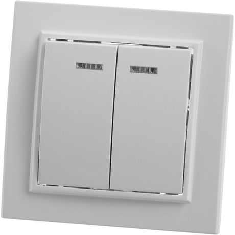 Выключатель 2-клавишный с индикатором, серия Эрна, белый, - PSW10-9002-01 FERON 39042