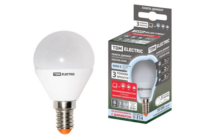Лампа светодиодная FG45-6 Вт-230 В-4000 К–E14 "-ДИММЕР" | SQ0340-0200 TDM