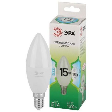 Лампа светодиодная LED 15 Вт 1500Лм 4000К свеча нейтральный E14 220-240В B35-15W-840-E14 Green Line - Б0067121 ЭРА
