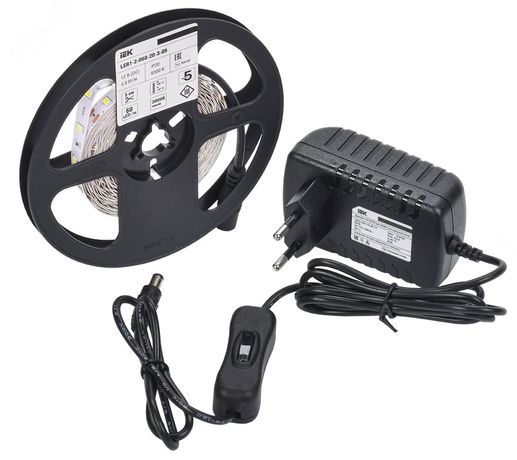 Комплект светодиодной подсветки ''Сделай сам'' (лента LED 5м LSR-2835WW60-4,8-IP20-12В + драйвер выключатель) - LSR1-1-060-20-1-05-S1 IEK