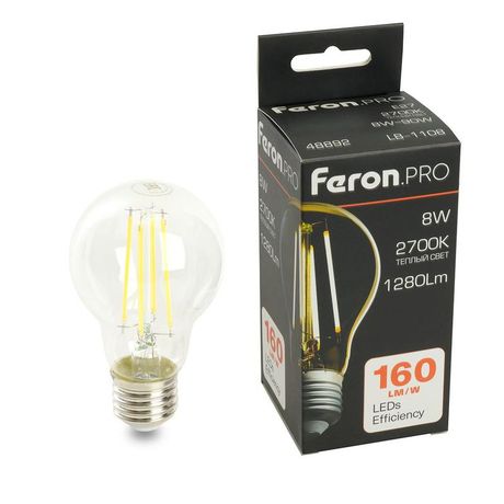 Лампа светодиодная LED 8вт Е27 теплый FILAMENT Feron.PRO - LB-1108 48892