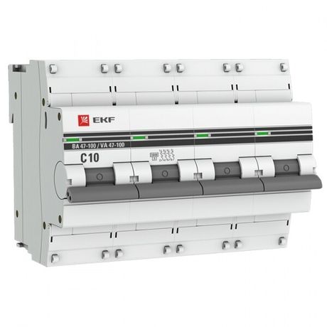 Автоматический выключатель ВА 47-100 4P 10А (C) 10kA EKF PROxima - mcb47100-4-10C-pro