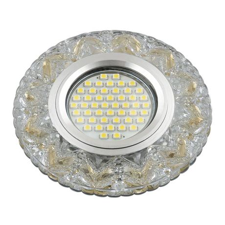 Светильник декор.встр Luciole DLS-L146 GU5.3 GLASSY/GOLD доп.LED подсветка 3Вт, стекл,зерк./прозр.+светло-желтый. | UL-00003894 Fametto