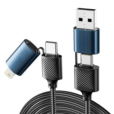 Кабель 4в1 USB-A Type-C Lightning 65Вт 1м нейлон. оплетка черн. Rexant 18-7094 MEET