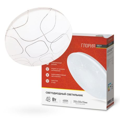 Светильник светодиодный серии DECO ГЛОРИЯ 48Вт 230В 4000К 4320Лм 380х55мм IN HOME - 4690612038636