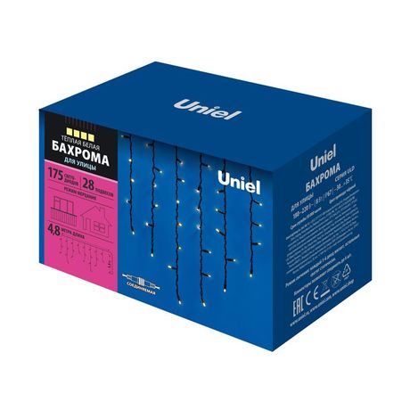Бахрома ULD-B4806-176/TBK WARM WHITE IP67 с эффектом мерцания 4.8м соединяемая 176 led теплый бел. свет провод черн. Uniel UL-00005281