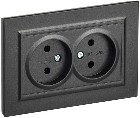 Розетка 2-м СП BRITE РС12-2-БрЧ 10А в сборе без заземл. защ. шторок черн. IEK BR-R20-10-K02-F