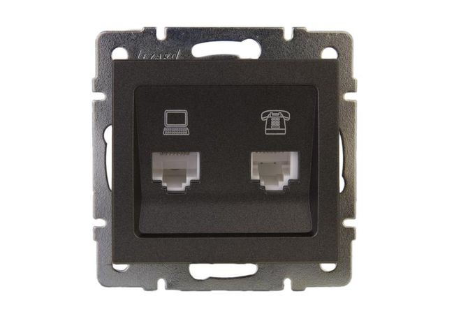 Механизм розетки комп. + телефон Рейн черн. графит мат. Lezard 703-4188-143