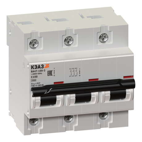 Выключатель автоматический трехполюсный ВА47-100 32А C 10кА (ВА47-100-3С32-УХЛ3) | 233031 КЭАЗ