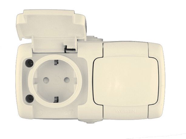 Розетка 2-м ОП Рондо защ. шторки с заземл. IP44 сл. кость SchE RA16-227B-SI (РА16-227Б-си) APC