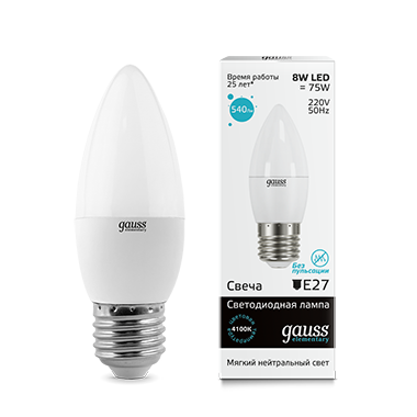 Лампа светодиодная LED 12 Вт 950 лм 3000К AC180-240В E27 свеча теплая Elementary Gauss - 30212