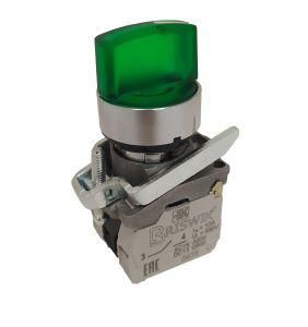 Переключатель КПЕ-2111-РЛС 24В рукоятка на три полож. с фикс. индикац. металлич. осн. 1з+1р 10А диаметр посадочн. отверстия 22мм УХЛ3 IP40 зел. Реле и Автоматика A8012-02839794