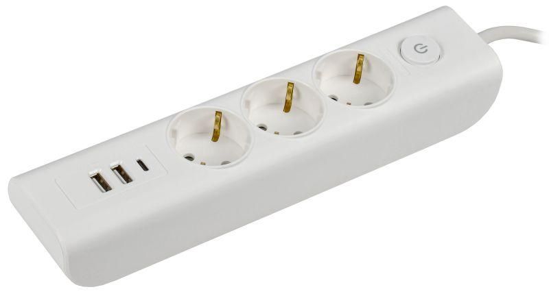 Удлинитель 3х2м с заземл. 16А 250В MODERN У03В выкл. USBх3 (type-Aх2шт + type-Cх1шт) ПВС 3х1 бел. IEK WYP12-16-03-02-ZKU-K01