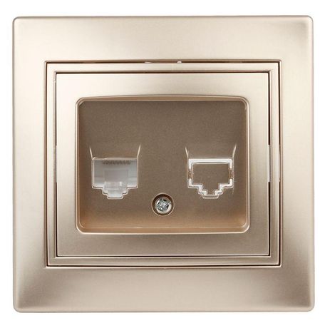 Розетка информационная RJ45, СУ, Plano, шампань, 1-303-04 - Б0030087 ЭРА