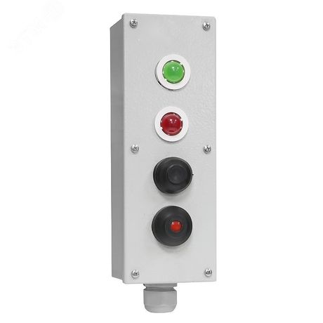 Пост управления ПКУ-15-21.141-54У2 (1xКЕ081/2(1з+1р) черная + 1xКЕ081/2(1з+1р) красная 1xПЕ081/1(2з) переключатель на 3 положения 1xКЕ141/2(2з) красная, гриб с фиксацией PG-21) - ET523335 Электротехник