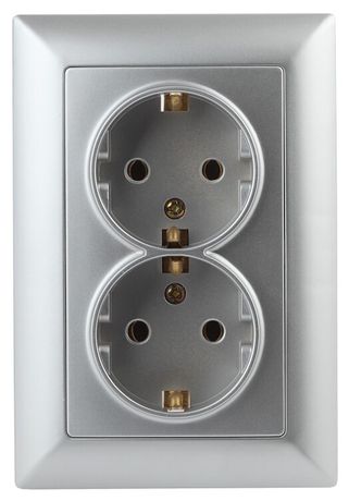 Розетка однофазная двойная скрытого монтажа, в рамку с заземлением без шторок алюминий 16А 250В IP20 4-205-03 Intro Solo - Б0053664 ЭРА