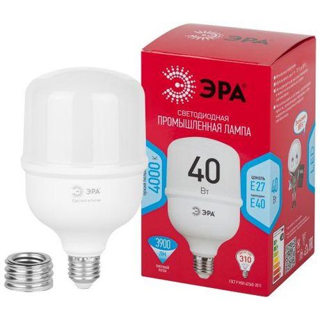 Лампа светодиодная высокомощная RED LINE LED POWER T100-40W-4000-E27/E40 R 40Вт Т100 колокол 4000К нейтр. бел. E27/E40 (переходник в компл.) 3900лм Эра Б0063852