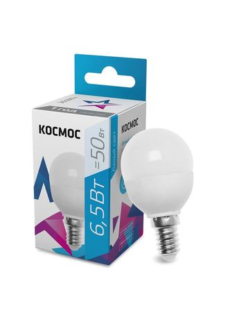 Лампа светодиодная LED 6.5Вт Шар 220В Е14 D45х82 4500К белый 520 лм - LkecLED6.5wGL45E1445 Космос